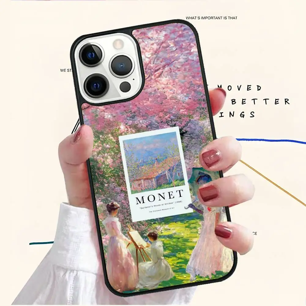 حافظة هاتف C-Claude Monet Art لهاتف 11 12 13 14 15 16Pro Max mini Plus غطاء هاتف مرآة بلوري