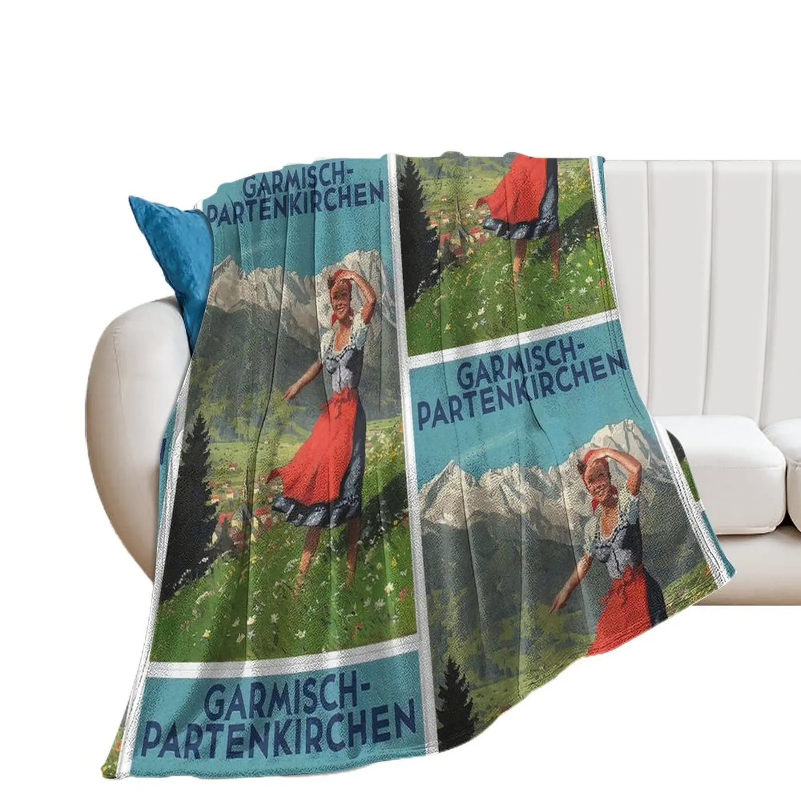 

Garmisch Partenkirchen... vintage tourist poster Throw Blanket Decorative Sofa Tourist decorative Blankets