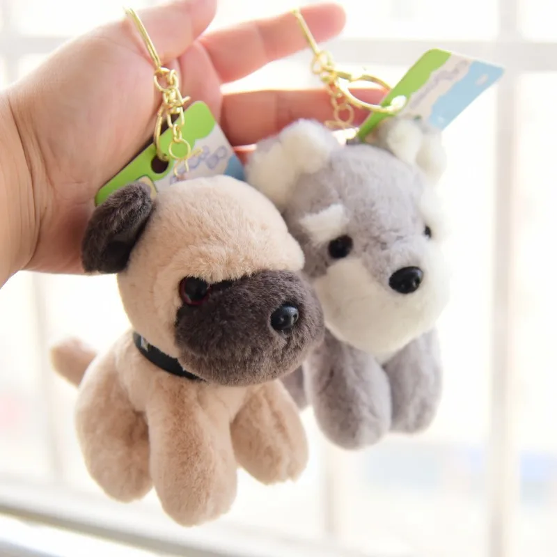 New Cute Schnauzer Doll Small Pendant Pug Dog Keychain Plush Toy Bookbag Hanging Decoration Home Dog lifelike soft puppy gift