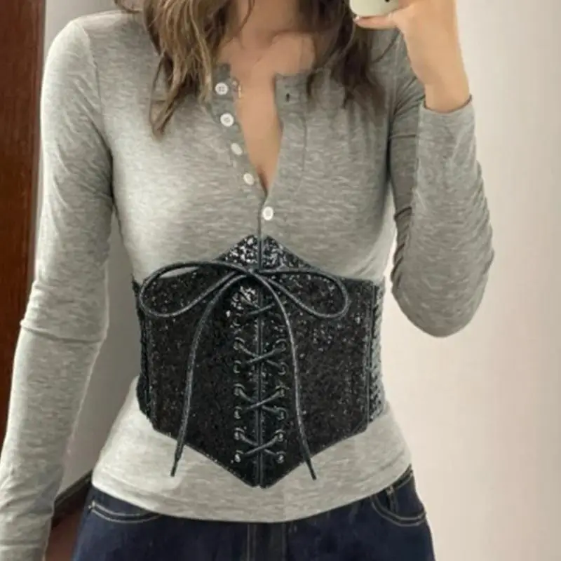 Y3neスパンコールベルトグランジウエストベルトジーンズドレス用のトレンディなスタイリッシュなグリッターコルセット