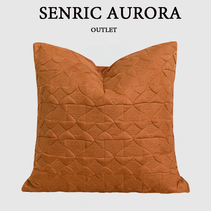 Design Luxury Cushion Cover 30x50 45x45 Orange Suede Geometric Pattern Pillow Case For Home Hotel Bed Living Room Sofa