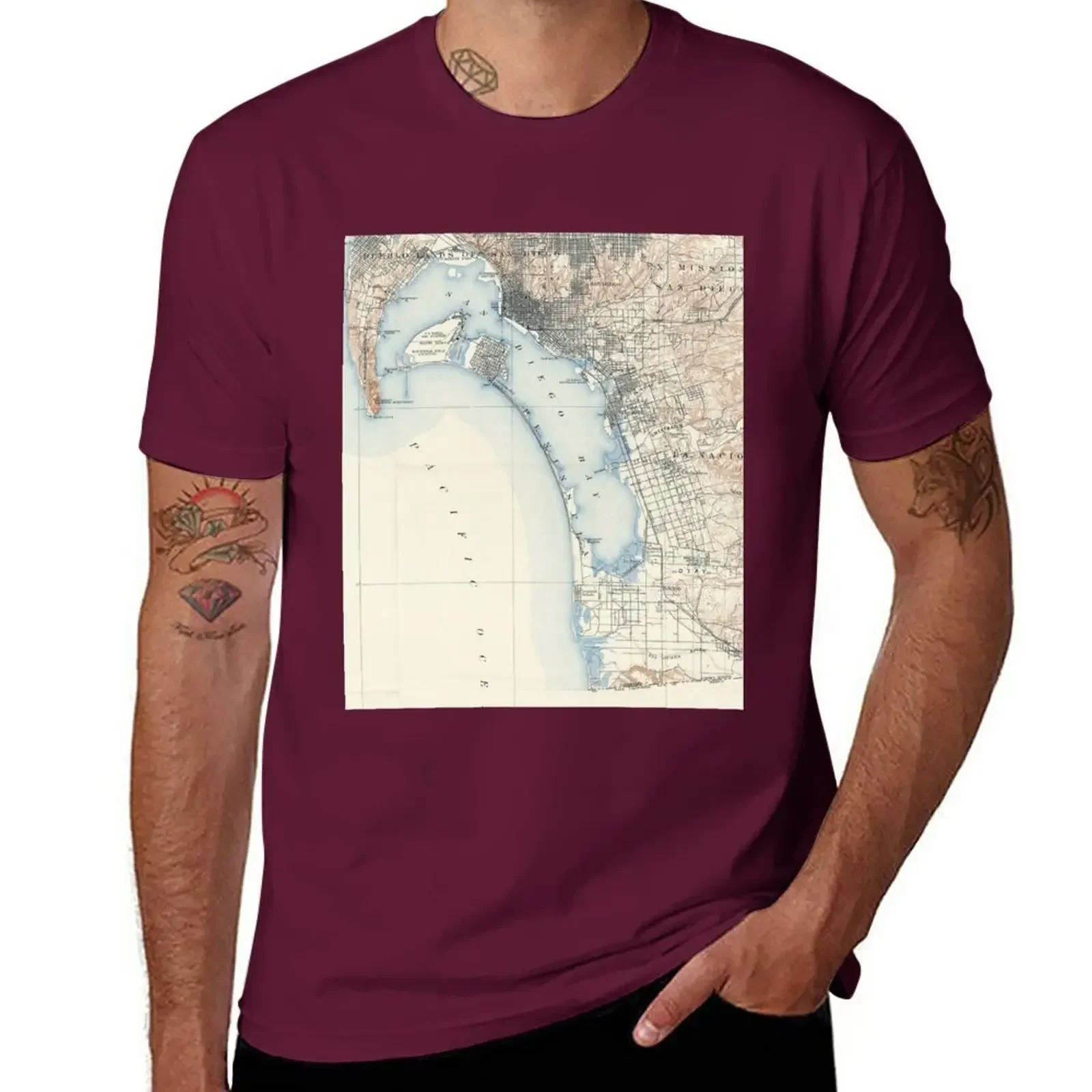 mens cotton t shirts Vintage Map of San Diego California (1902) T-Shirt blacks aesthetic clothes anime clothes graphic t shirts