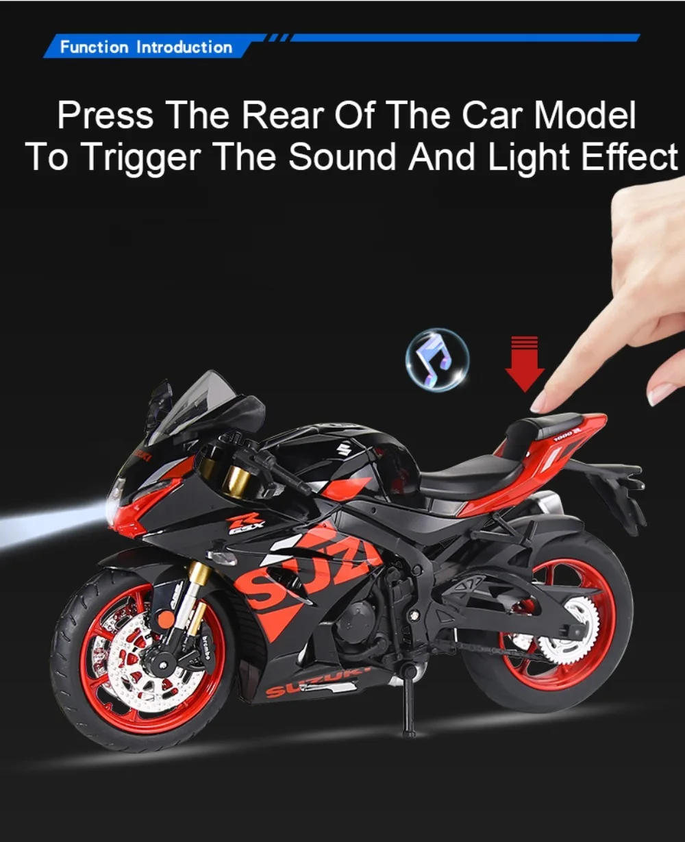1:12 Suzuki GSX1000R R1250GS Legierung Druckguss Spielzeug Motorrad Modelle Auto mit Licht Stoßdämpfung Miniatur Motorrad Jungen Geschenke – Detail 4