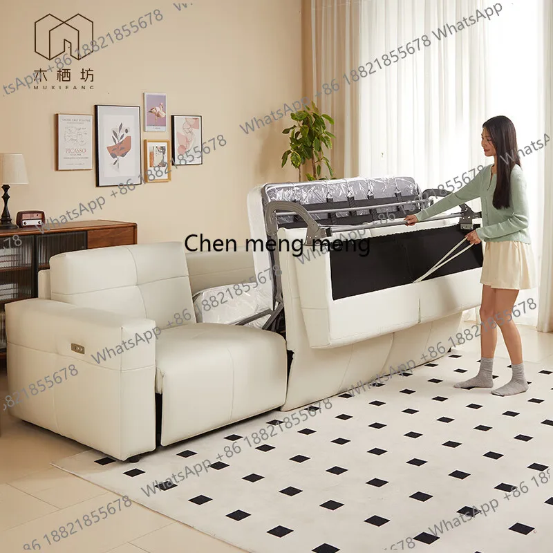 High-end leather flip sofa bed folding two-in-one dual-use 2025 new living room