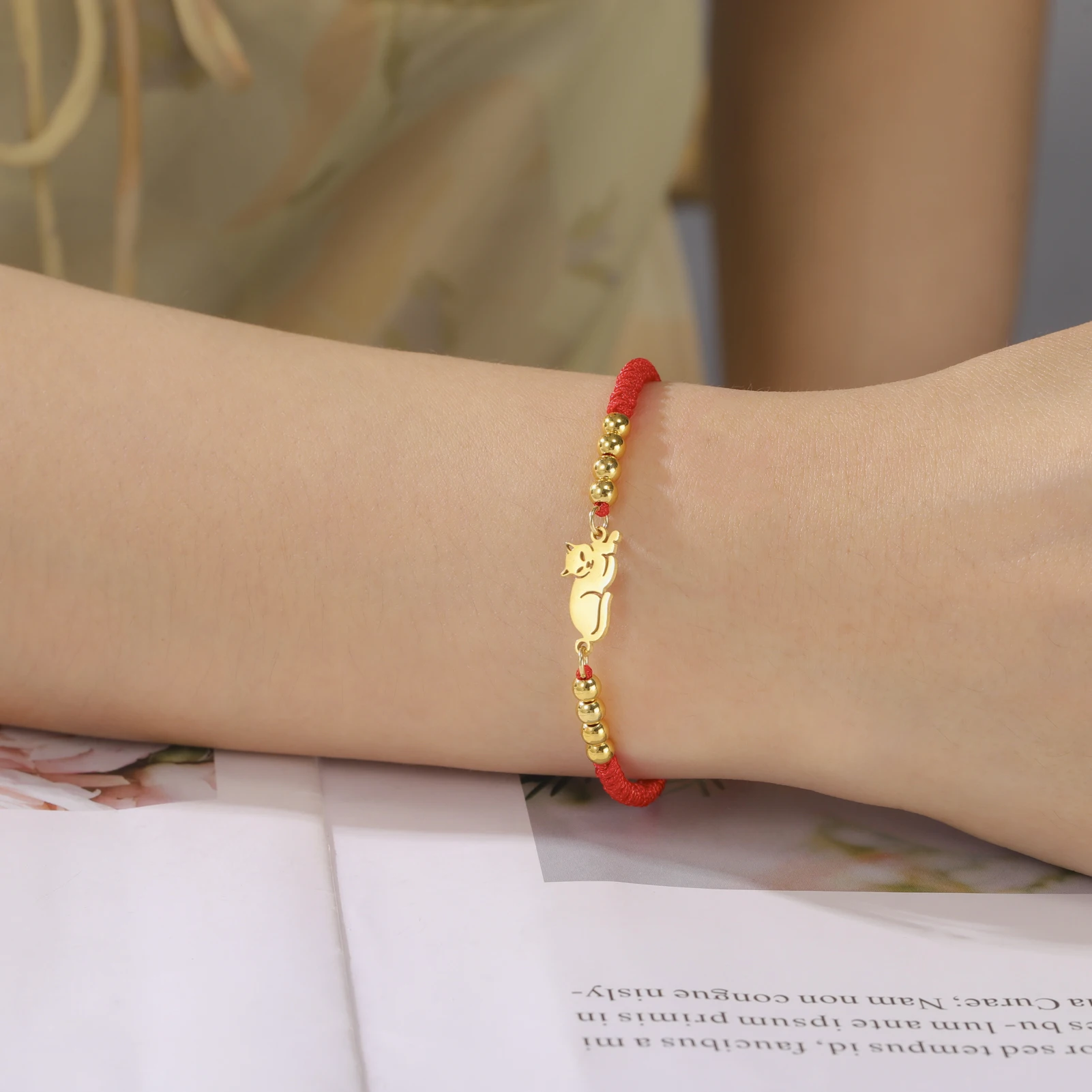 Lucktune-pulseras de gatos linda pulsera de cadena de cuentas colgante de animales de acero inoxidable para hombre y mujer 2024 Regalo de pareja de joyería Kpop de moda