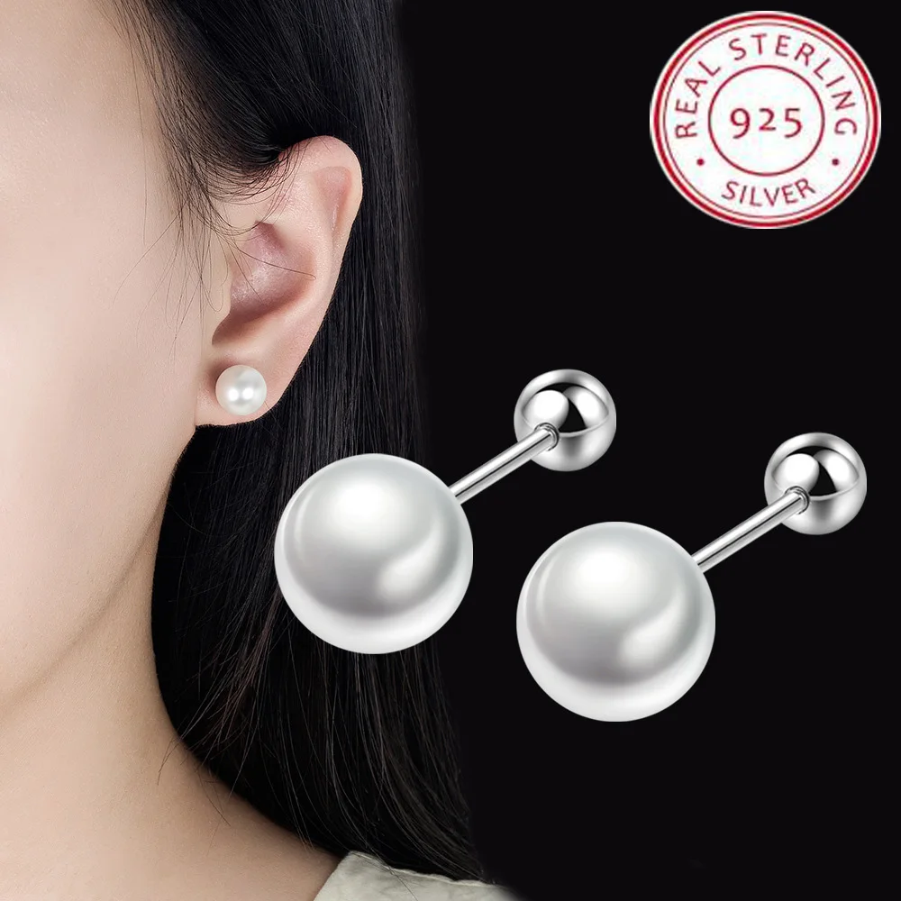 925 Sterling Silver 6mm/8mm/10mm/12mm Freshwater Cultured Pearl Button Ball Stud Earrings For Women As Best Gifts Jewerly E007