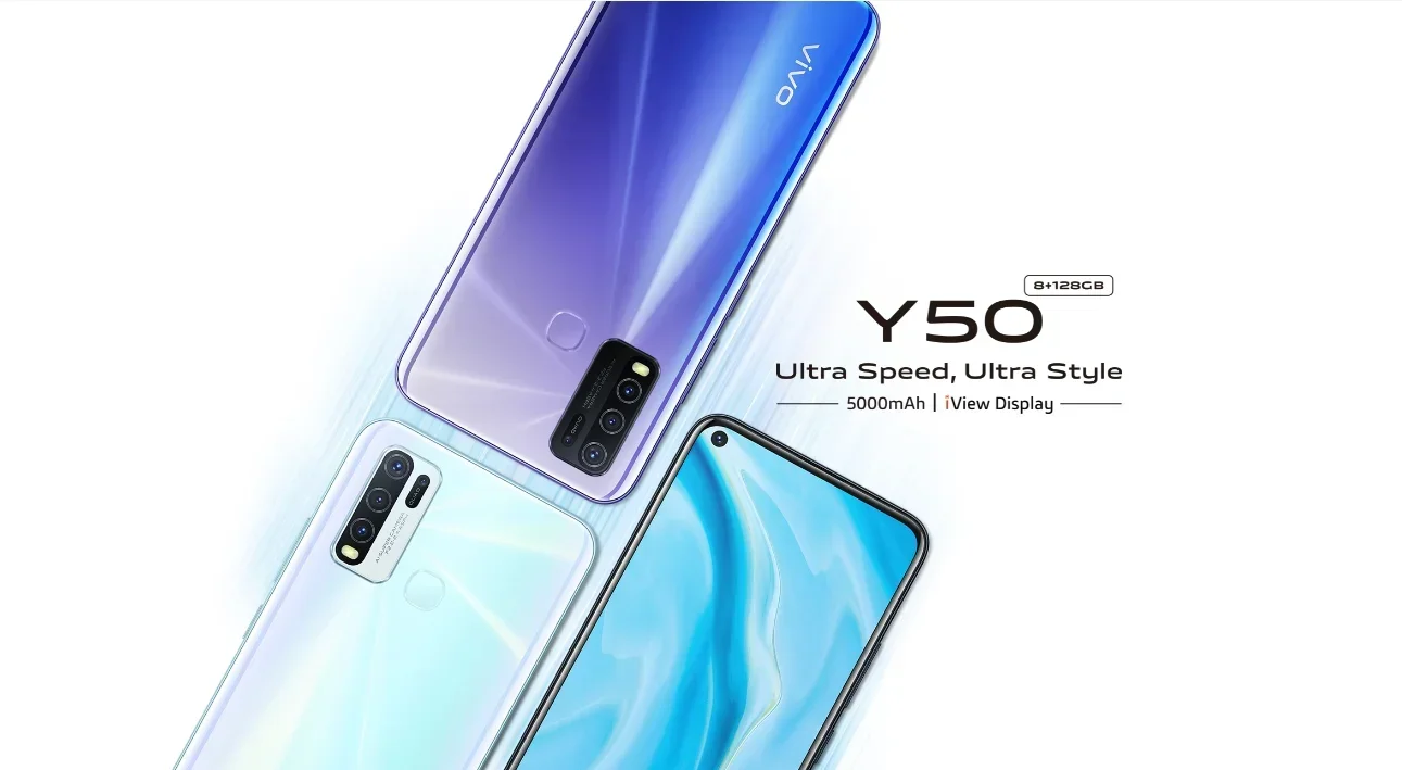 هاتف ذكي VIVO Y50 8GB 128GB 5000mAh 4G أصلي 6.51 بوصة 2340x1080px CPU Snapdragon 13MP + 16MP 4 كاميرات أندرويد