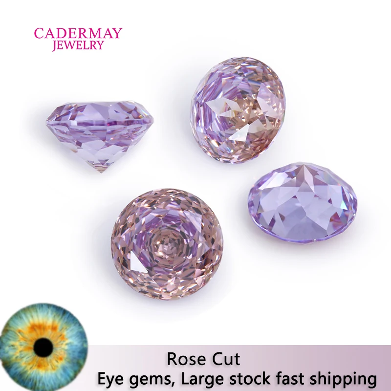 

Eye Gems Two Tones Round Shape Violet Cubic Zirconia Stone 8mm 10mm Rose Cut Loose CZ Synthetic Gems Beads For Jewelry