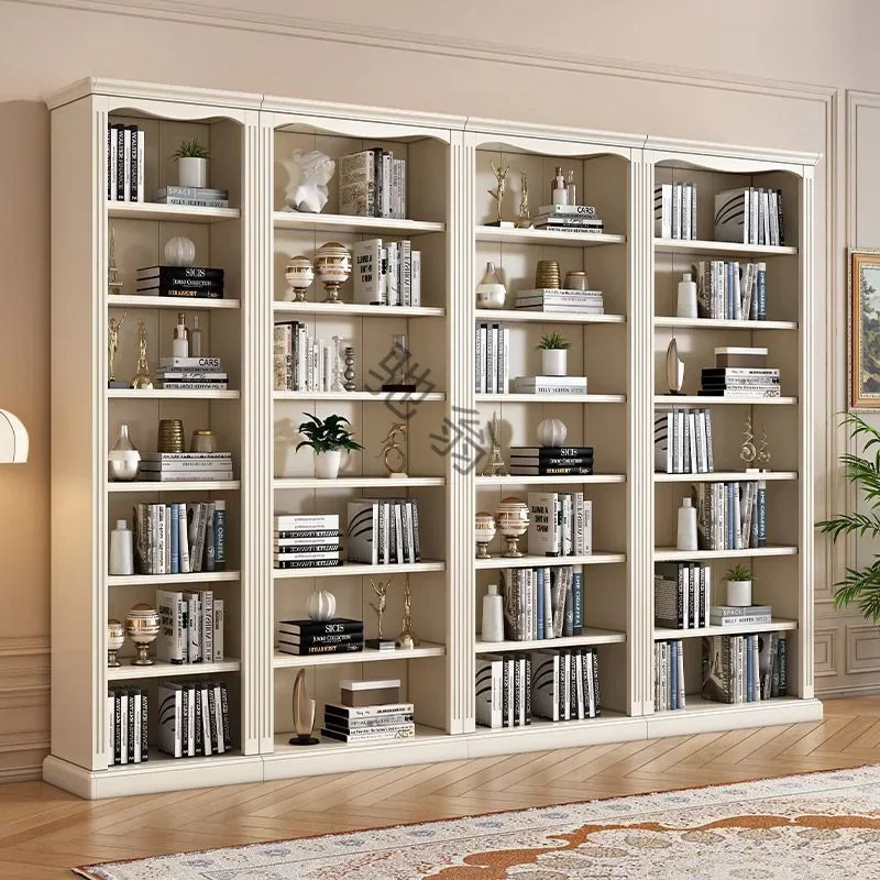 S @American bookshelf All solid wood free combination bookcase shelf Floor-to-ceiling study display cabinet White