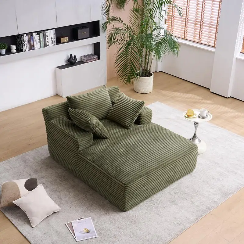 เก้าอี้ยาวทรงชีซ์ลองจ์ขนาดใหญ่พิเศษสำหรับใช้ภายในอาคาร โซฟาเบดแบบมีเบาะหุ้มผ้ากำมะหยี่ทันสมัยพร้อมหมอนและที่วางแขน อเนกประสงค์