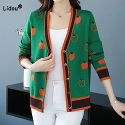 Moda femminile coreano colore contrasto maglioni Cardigan autunno inverno abbigliamento donna cappotto lavorato a maglia monopetto con scollo a v alla moda