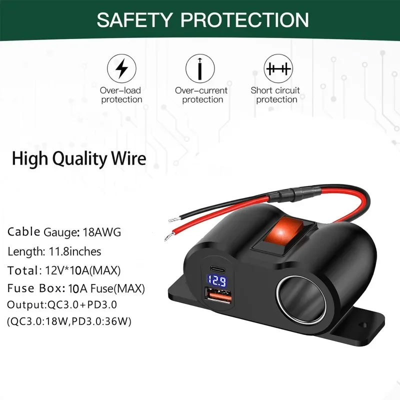 مقبس شاحن سيارة مزدوج الوظيفة، مخرج طاقة 15 أمبير لثلاجة السيارة ومضخة هواء مع شحن سريع USB مزدوج، لجميع المركبات 12 فولت/24 فولت #2