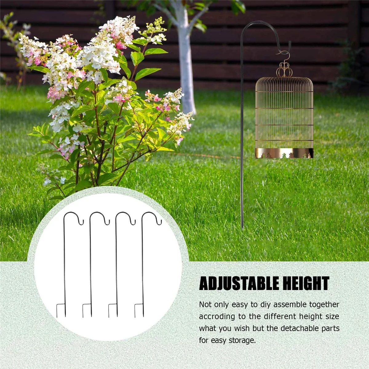 

A61KK 4 Pcs Adjustable Shepherd Crook Hooks,Festoon Pole with Base,Garden Border Hook for String Lights,Flower Ball,Plant