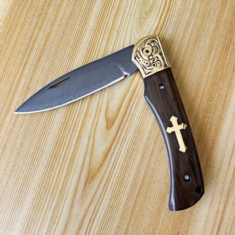 

9CR18 трехслойный складной нож из композитной стали с деревянной ручкой, портативные карманные ножи для кемпинга, ручные инструменты