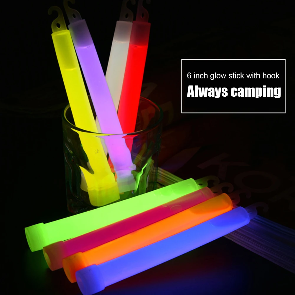 

10pcs Outdoor Emergency Glow Sticks Waterproof 6 Inch Concert Party Light Stick with Hook Non-toxic Hiking Camping Equipment