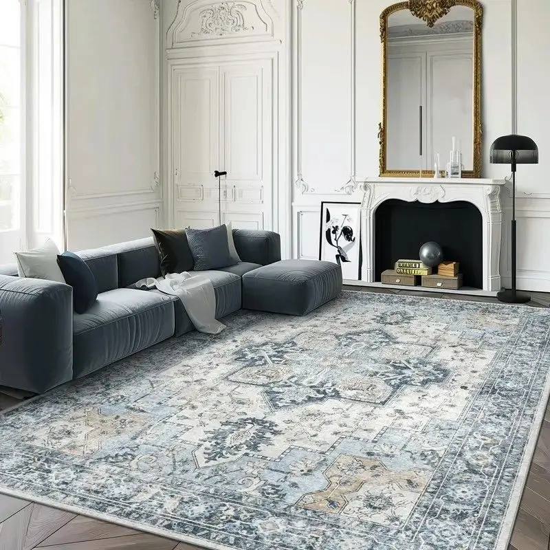 VIKAMA Vintage Persian Floral Carpet, Durable And Slip-Resistant Sofa Mat For Living Room, Indoor Area Carpet, Home Decoration