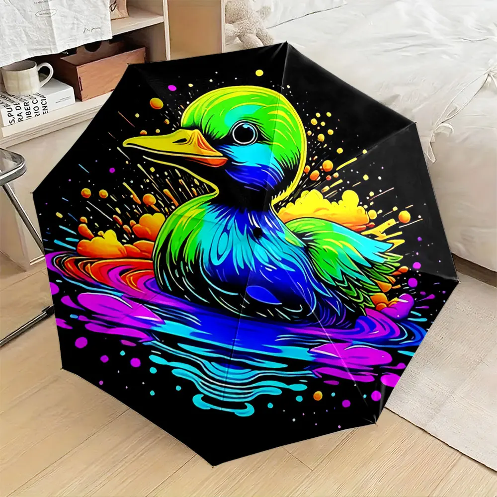 1PC Colorful Duck Design Umbrella Brings Fun to Rainy Days Print 8 Iron Ribs Folding Umbrella Auto-Open Fashion Sunshade