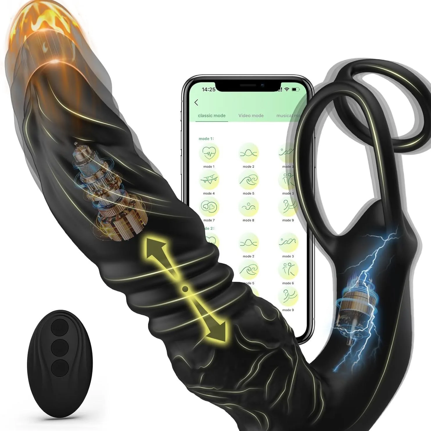 APP Bluetooth-afstandsbediening 5-in-1 vibrerende anaalplug met penisring prostaatstimulator anale vibrator volwassen producten voor mannen