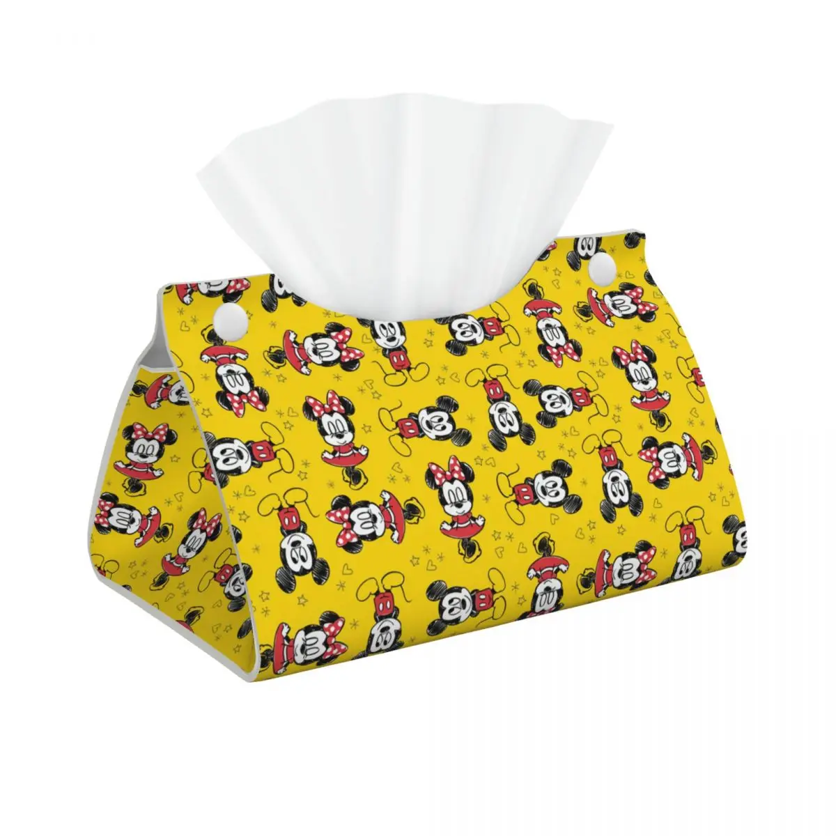 Custom Sunshine Mickey Minnie Mouse Facial Tissue Box Cover Rectangular Cartoon PU Leather Tissue Box Holder for Car Office