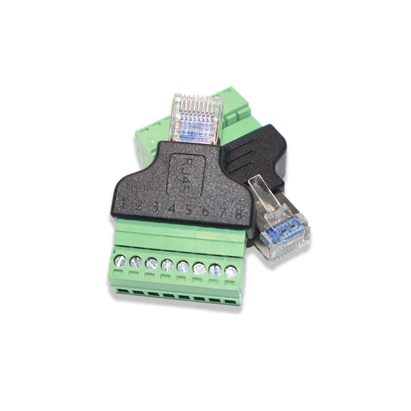 2Pcs Shielded RJ45 Male to 8PIN Terminal Adapter, 8P8C Male Ethernet Solderless Crystal Head Connector