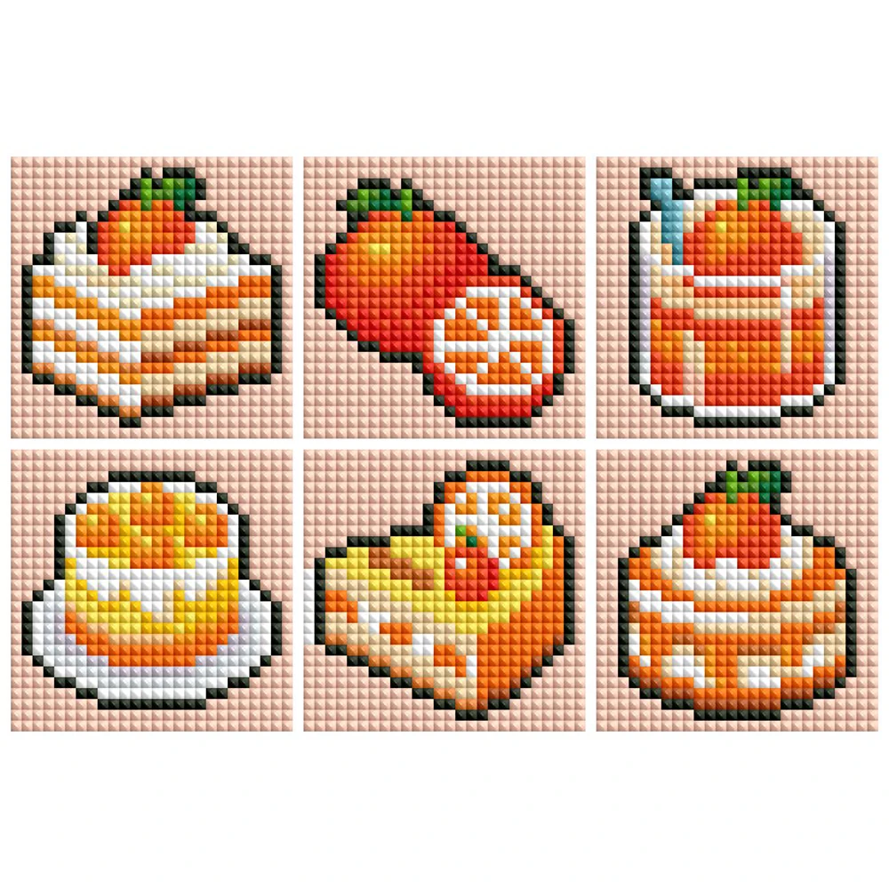 Minigem®: Orange Desserts 6.4 cm × 6.4 in 5D DIY Resin Square Diamond Painting Kit - 6-Piece Mini Sweet Treat Mosaic Set