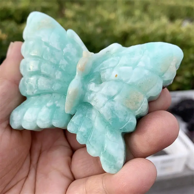 

Natural Blue Rose Quartz Butterfly Carving Healing Crystal Ornament Crafts Gift Room Healing Crystal Decoration 1pcs