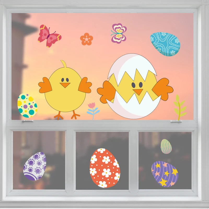 Happy Easter Window Stickers Rabbit Eggs Chick Wall Stickers Easter Decorations for Home 2022 Easter Party Bunny Wall Decals