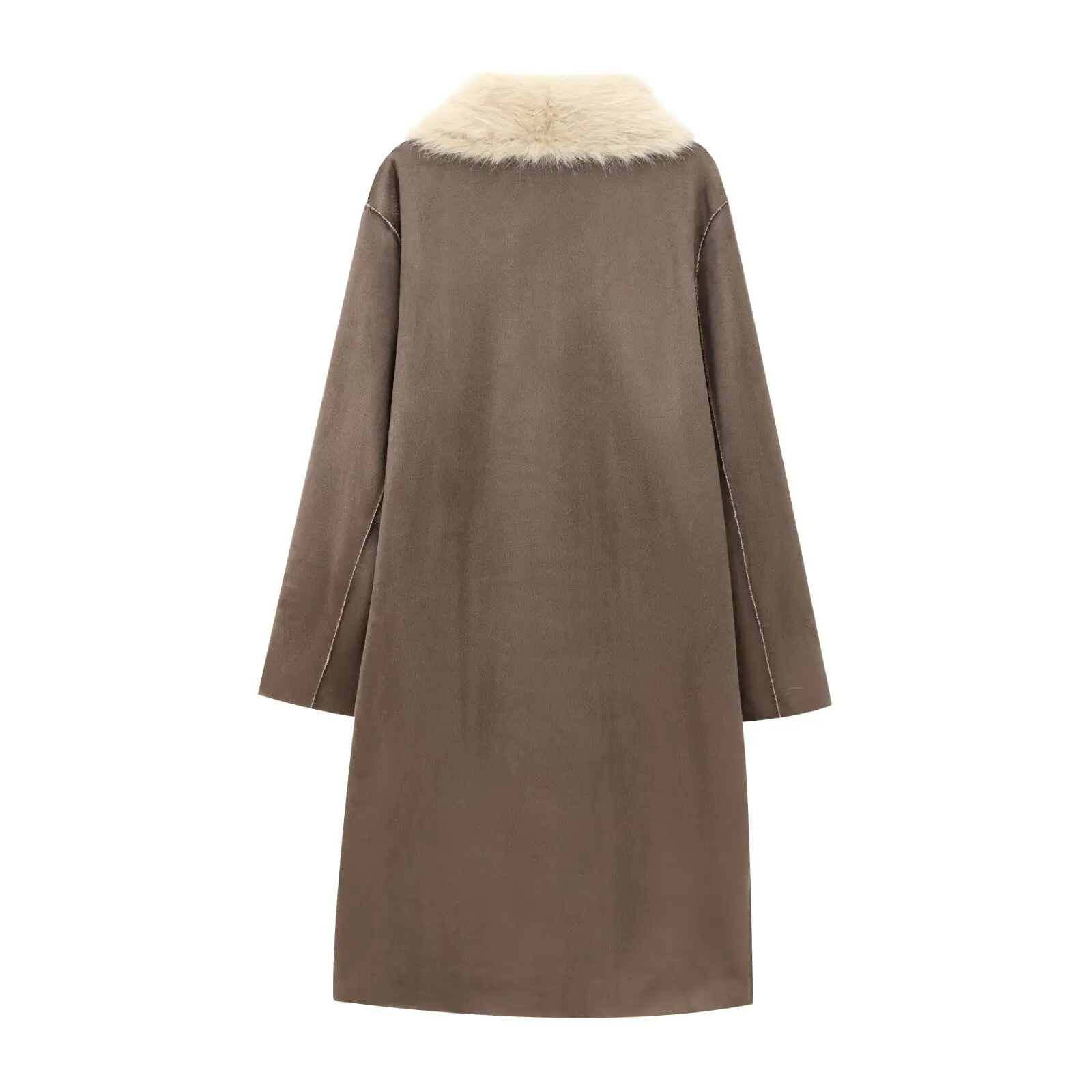 Women's Fur Windbreaker Coat Elegant Versatile Long Coat Reversible Faux Fur & Fleece Double Sided Warm Outerwear Trench Coat