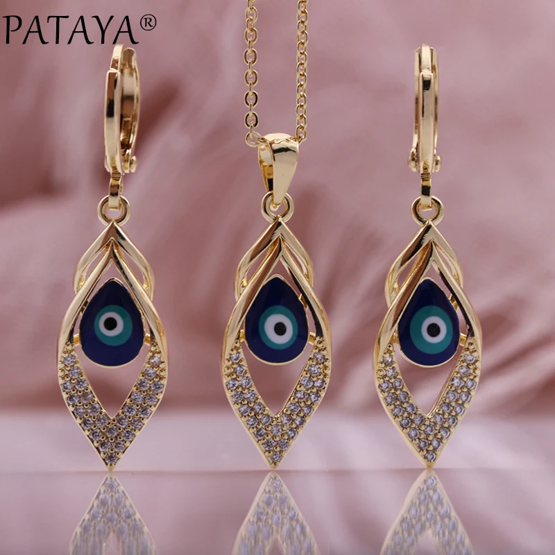 PATAYA New Earrings Pendent Necklaces Jewelry Sets Champagne Gold Color Natural Zircon Lovely Women Fashion Wedding Jewelry Set