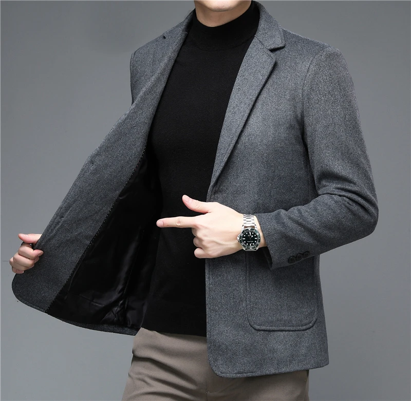 2021 Autumn and Winter New Men  Blazer Jacket Middle Aged Fashion  Business Casual  Double Breasted Men Solid Wool Suits Coats