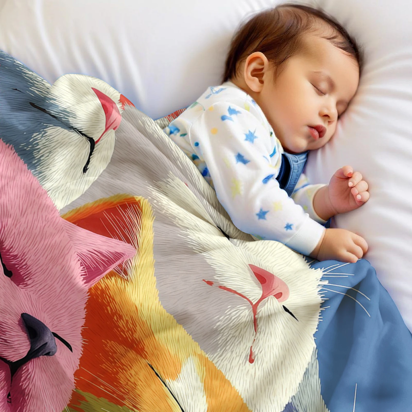 カラフルな猫のアニメプリントフランネルブランケット、柔らかく - Christmas Throw Blanket のレビューと価格