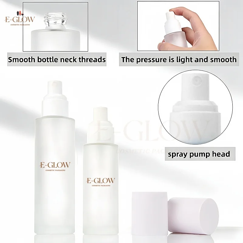 【Logo Anpassbar】1 Stück Bestseller Neues Modell Mattierte Klare Weiße Deckel Farbige 50g 100ml Glas Kosmetik-Sprühflasche mit Lotionpumpe – Detail 3