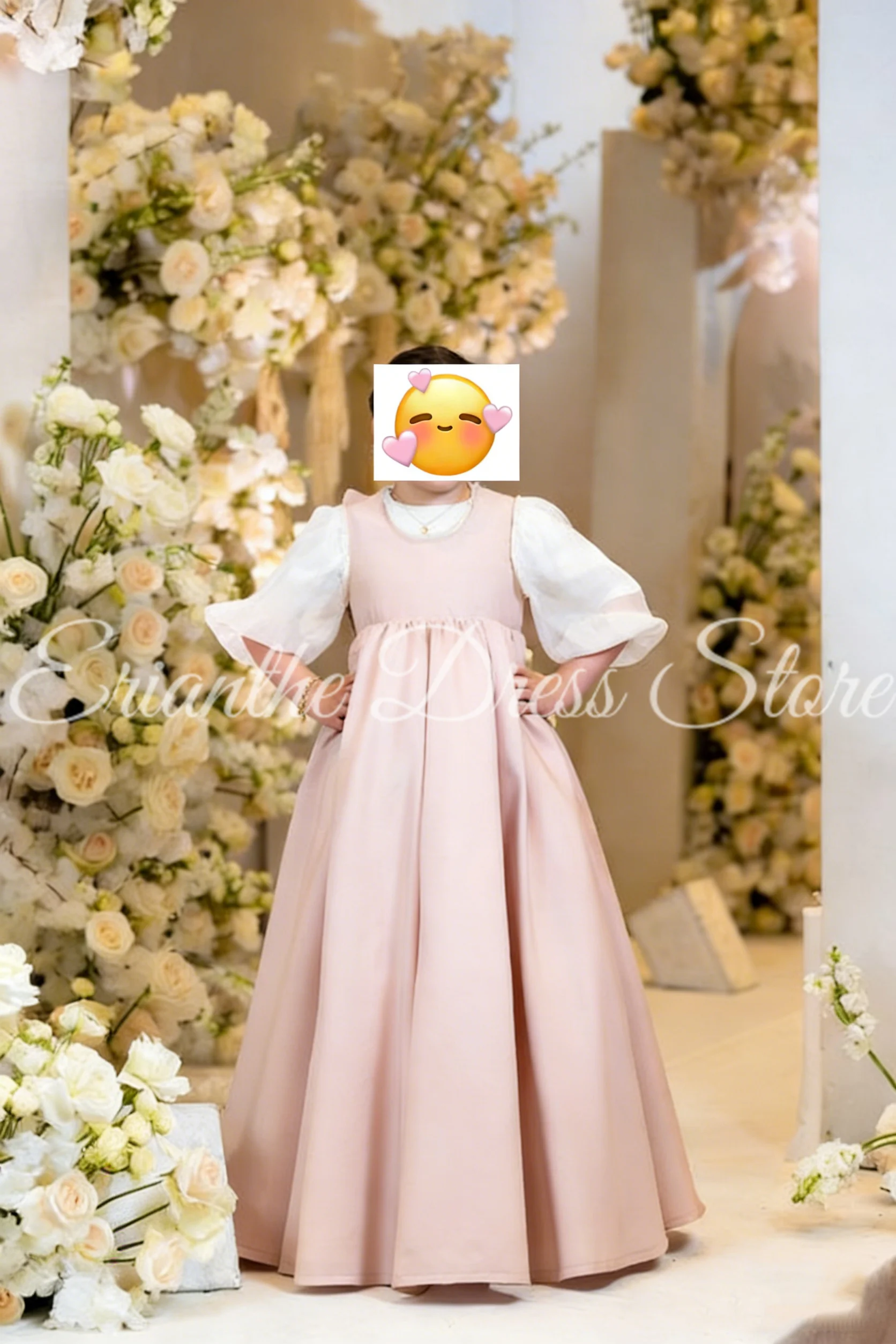 

Elegant High Waist Half Sleeve Satin Flower Girl Dress For Wedding Kids Birthday Party First Communion Ball Gowns Customized