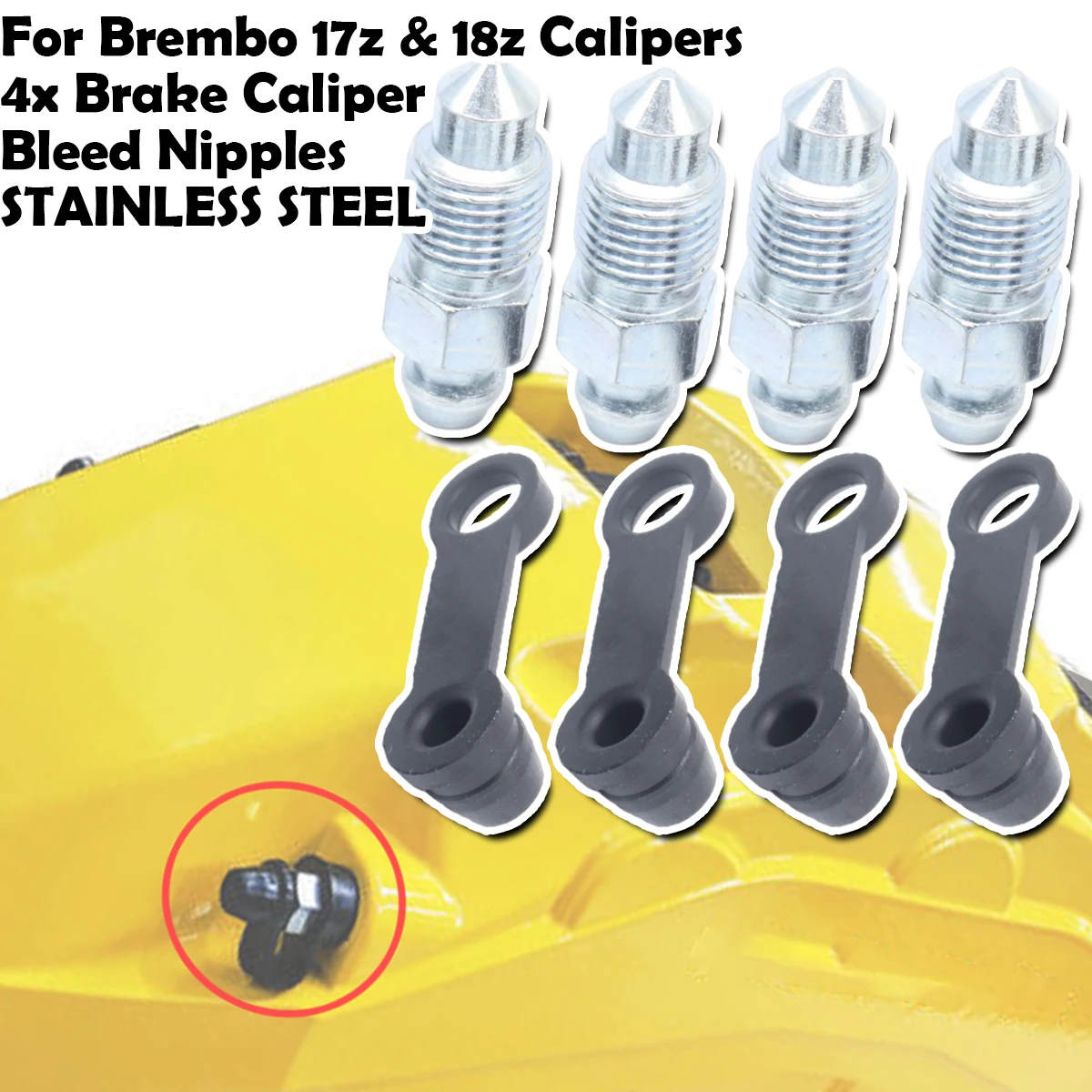 

For Brembo 17z & 18z Calipers 4x Brake Caliper Bleed Nipples Front Bleeder Valves and Rubber Dust Caps Left Right Caliper Screw