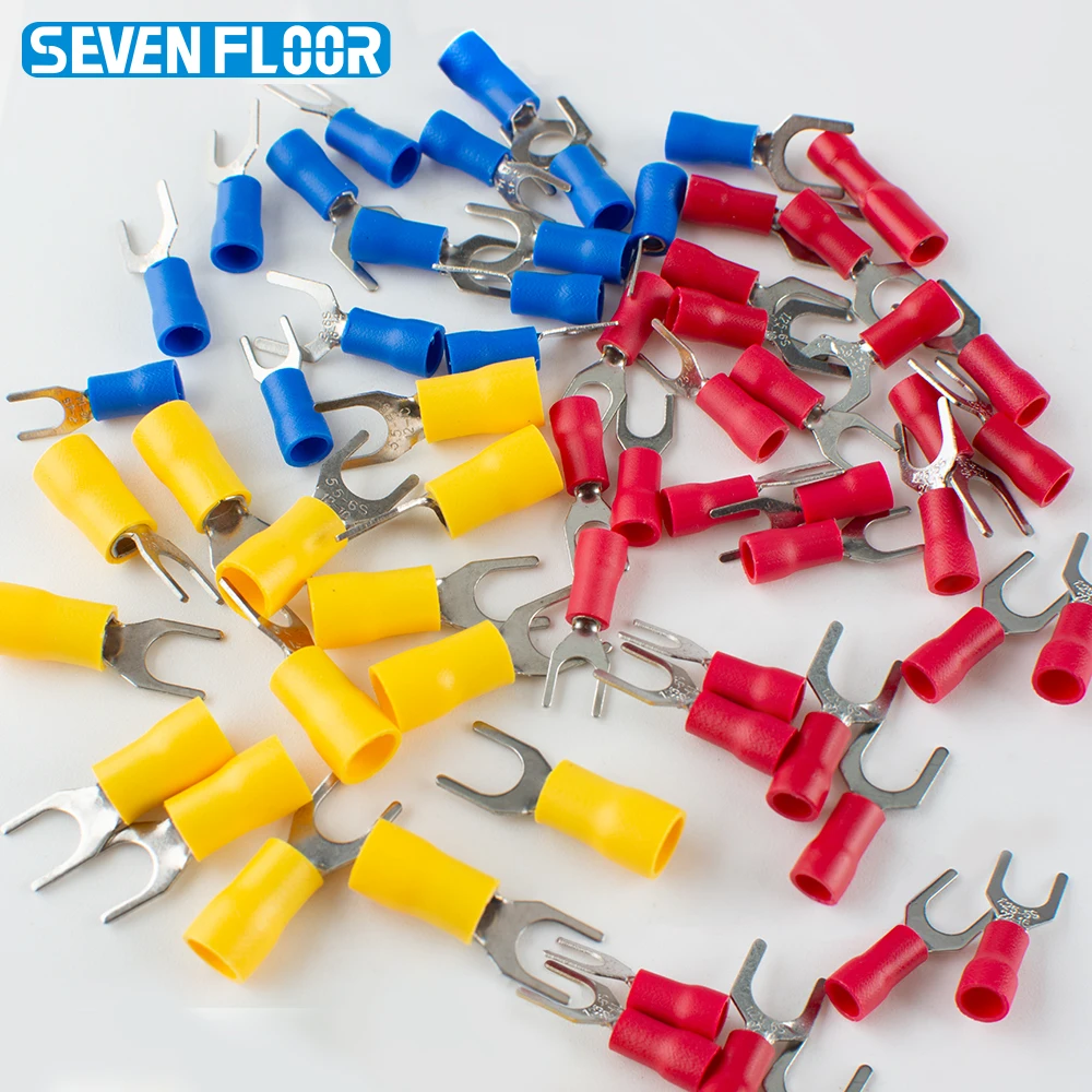 50PCS Fork Crimp Terminal Electrical Wire Connectors Spade Lugs Quick Splice Cables Insulation Shoe Plugs For Connection Screw