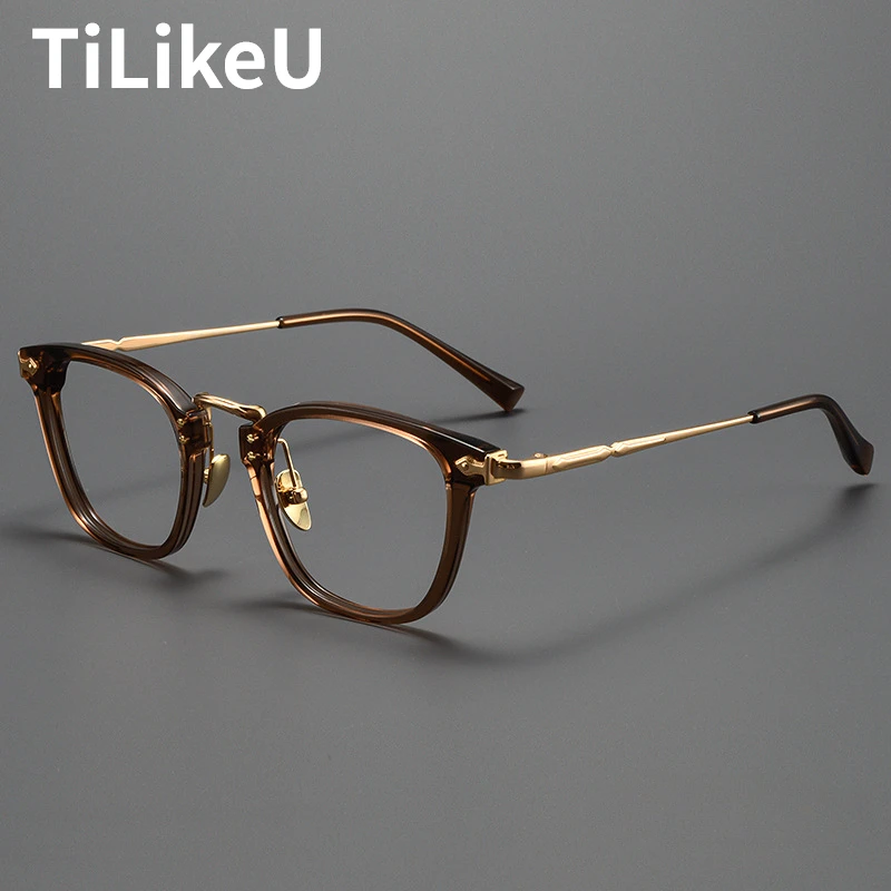 High Quality Pure Titanium Frame MIES Vintage Acetate Glasses Frame Men Women Myopia Prescription Eyewear Luxury Brand Spectacle