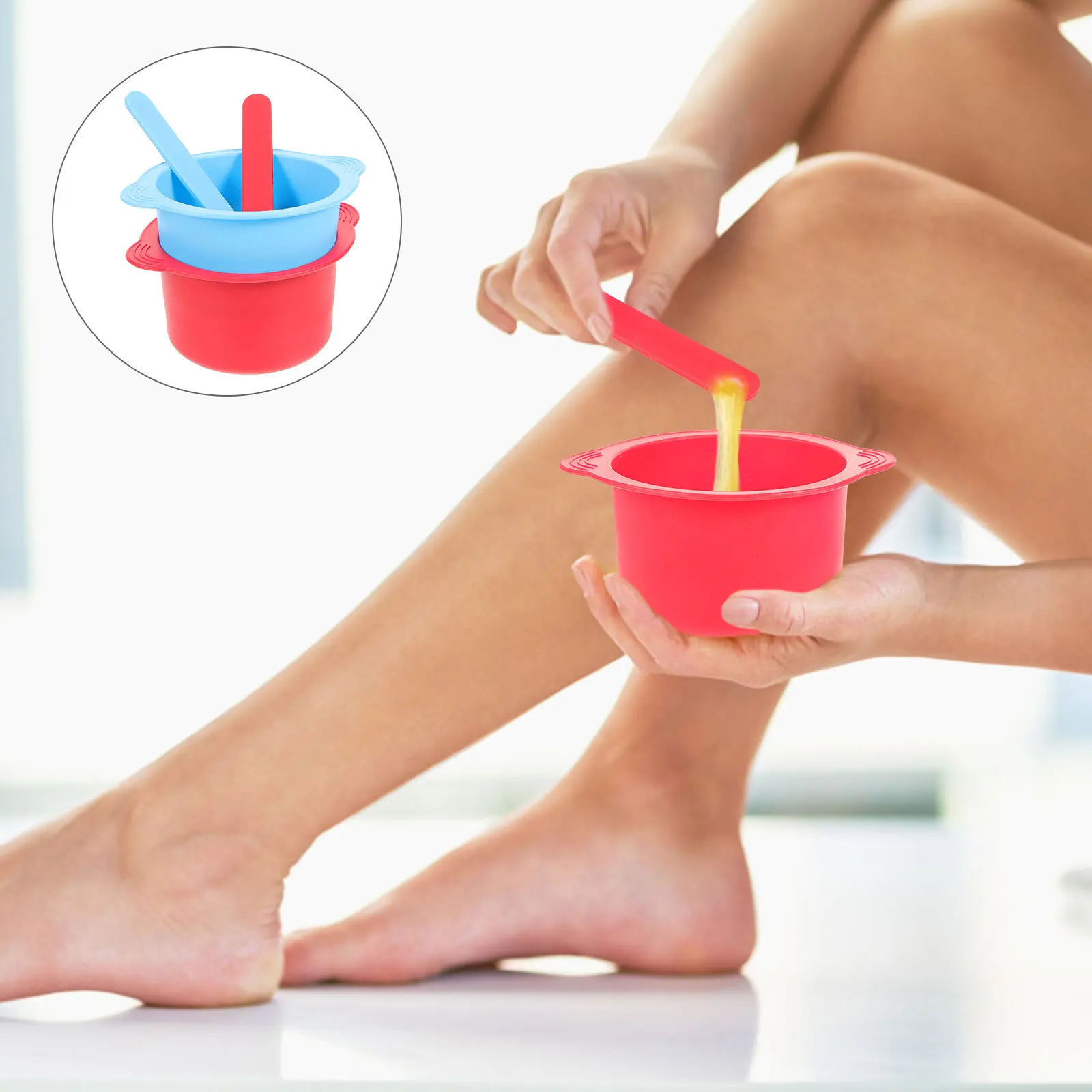 2Pcs Silicone Wax Bean Warmer Bowls Nonstick Hair Removal Wax Warmer Replacement Silicone Bowls Stirring Sticks Durable