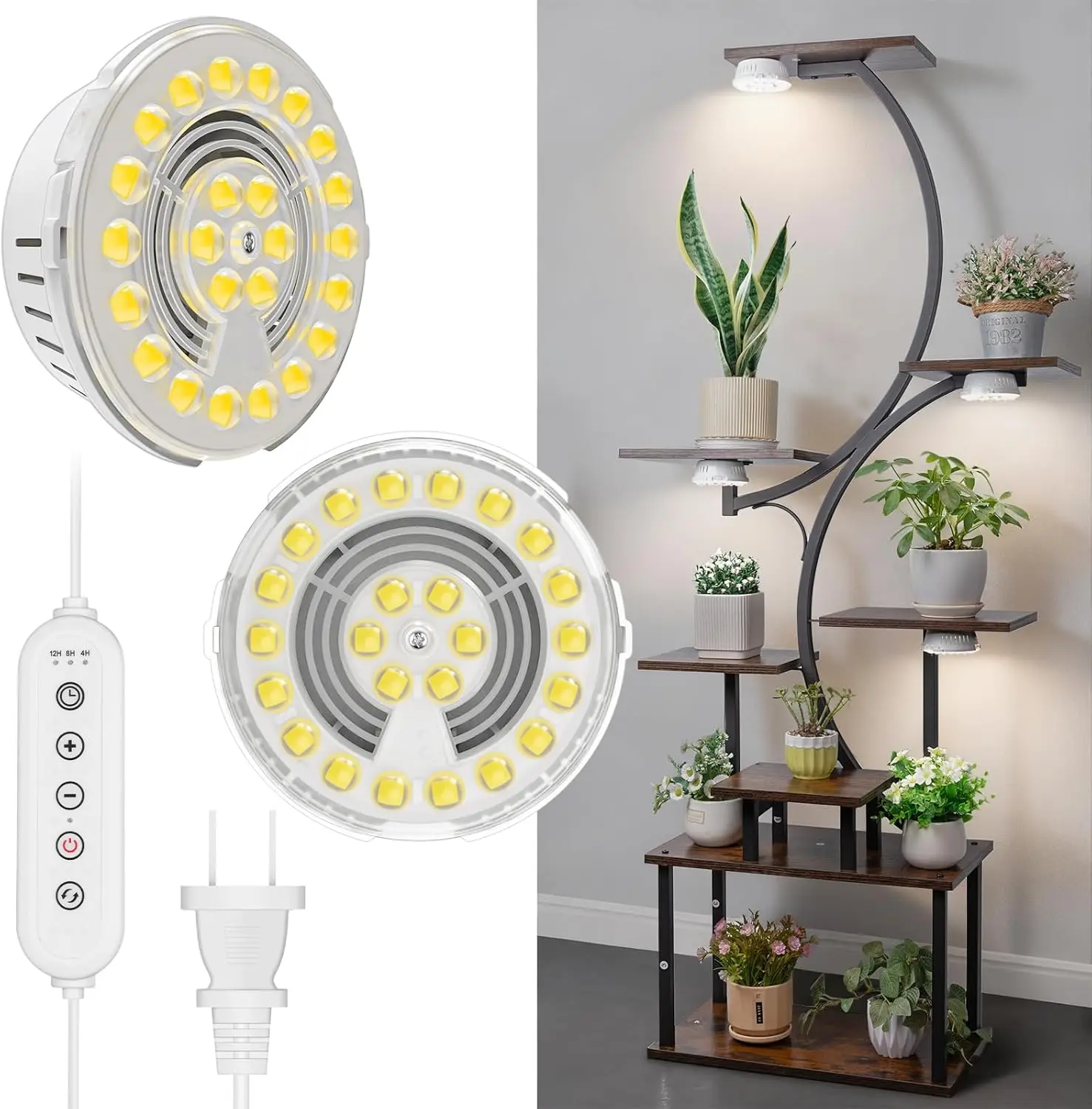 

2-Head Indoor Plant Grow Light with Auto Timer, 10W Full Spectrum Hanging Lamp for Shelves and Gardens