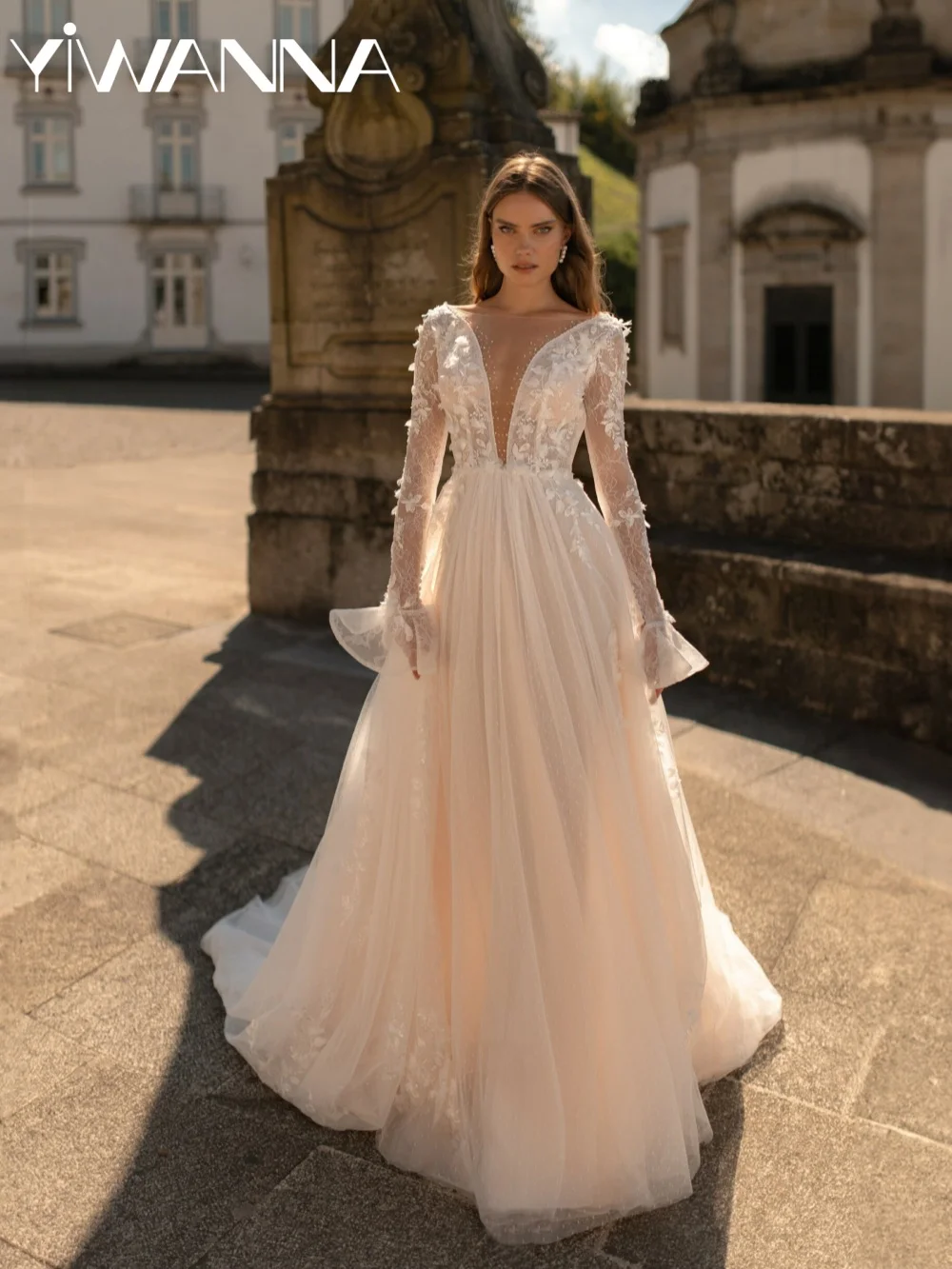 

Lace Appliques Dreamy A-line Wedding Dress Long Sleeved Boat Neck Bridal Gown 2026 Customized Floor-length Dresses For Bride