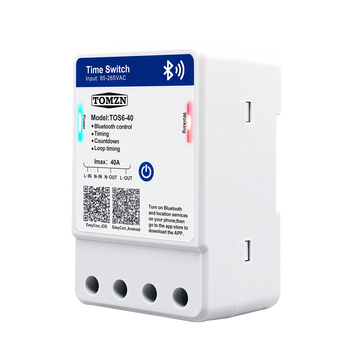 TOS6-40 Bluetooth Time Control Switch 35mm DIN Rail Wall-mounted Timing Countdown Loop Timing AC85-265V 40A Tomzn Official