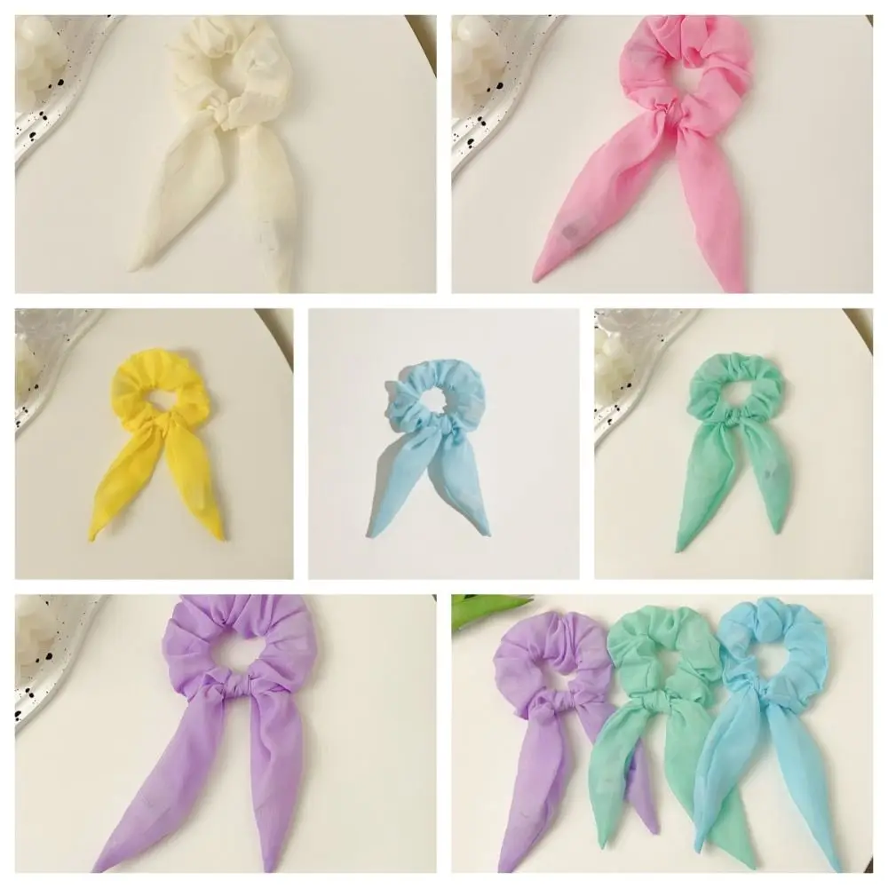 Funny LED Luminous Hair Bands Scrunchies Bow Ribbon Light Up Rubber Band Elastic Candy Color Gift