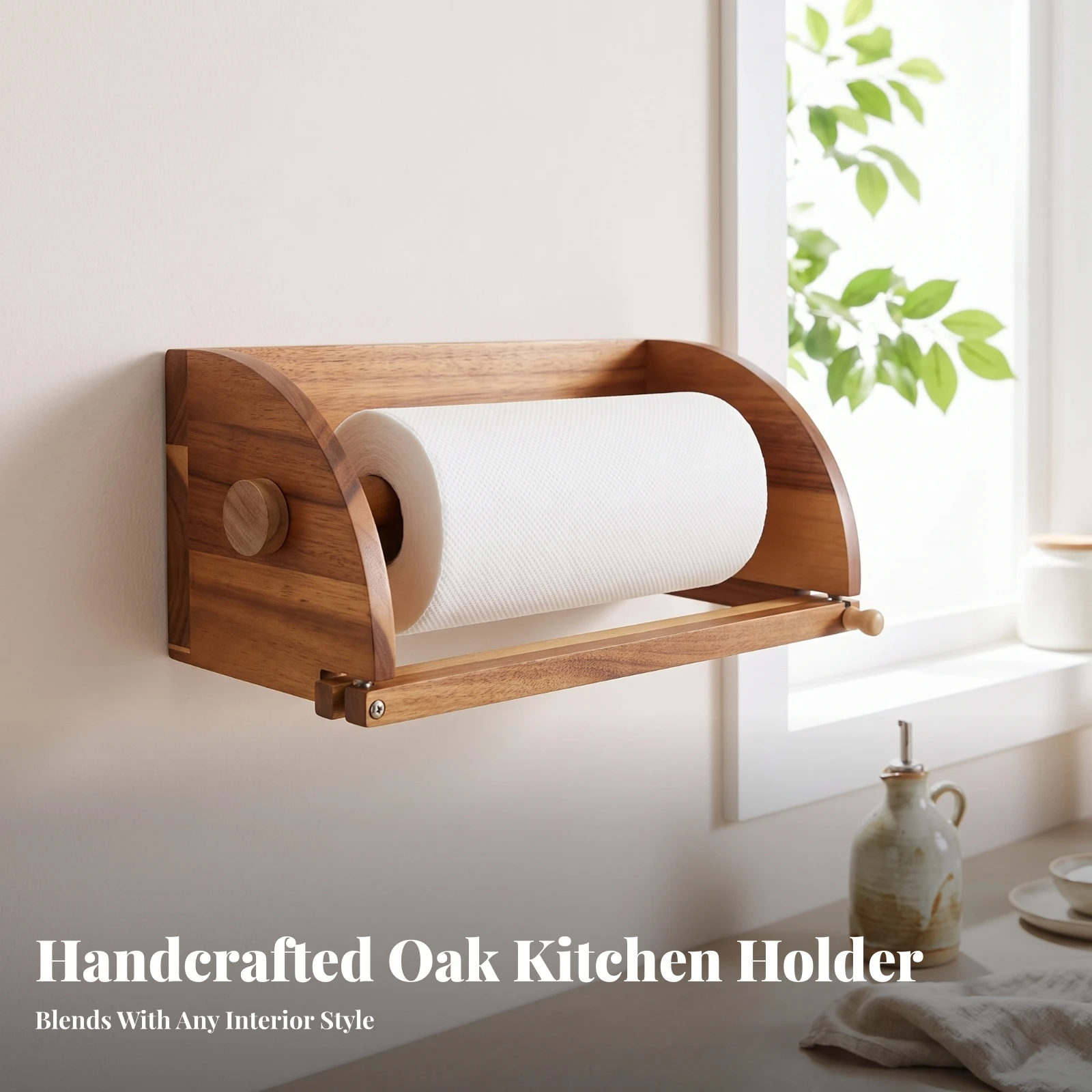 Wooden Paper Towel Holder Natural Wood Paper Towel Holder with Tension Knob Sturdy Simple for Kitchen, Utility Room