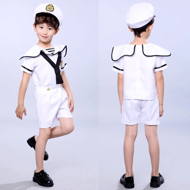 110-160CM Kids Costumes for Navy Sailor Uniform Halloween Cosplay Girls Party Performance Boys Marines Fleet Clothing with Hat