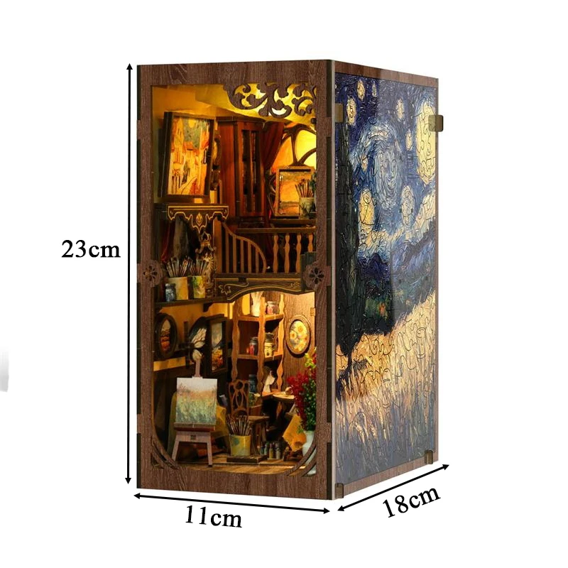 DIY Holz-Buchecke, Regaleinsatz-Set, eine Welt im Rahmen, Miniatur-Modellbausätze, Bücherregal mit Licht, Buchstütze, Freunde, Geschenke