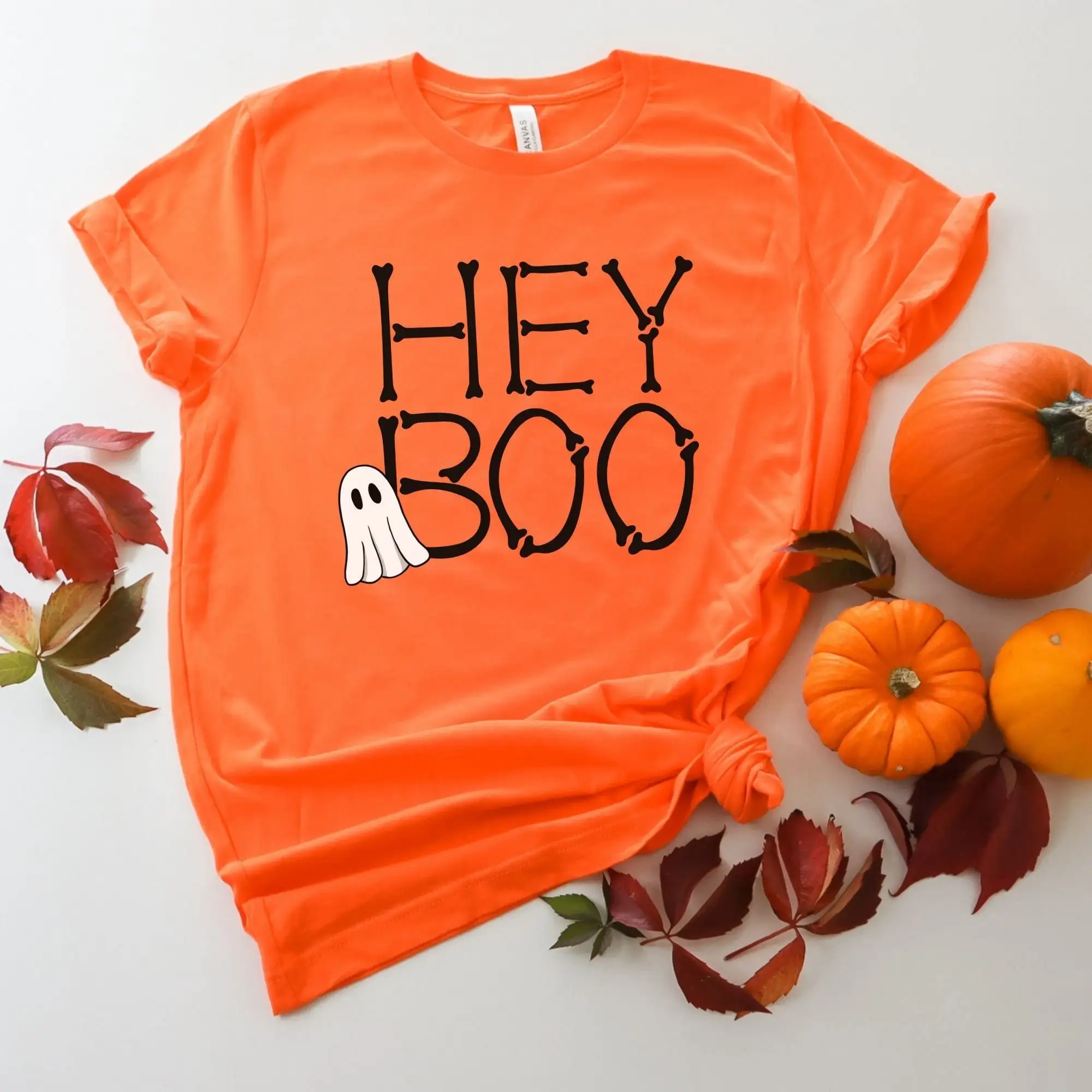 

Рубашка Hey Boo на Хэллоуин, милая для женщин, модная футболка для мамы, жуткие кости призрака