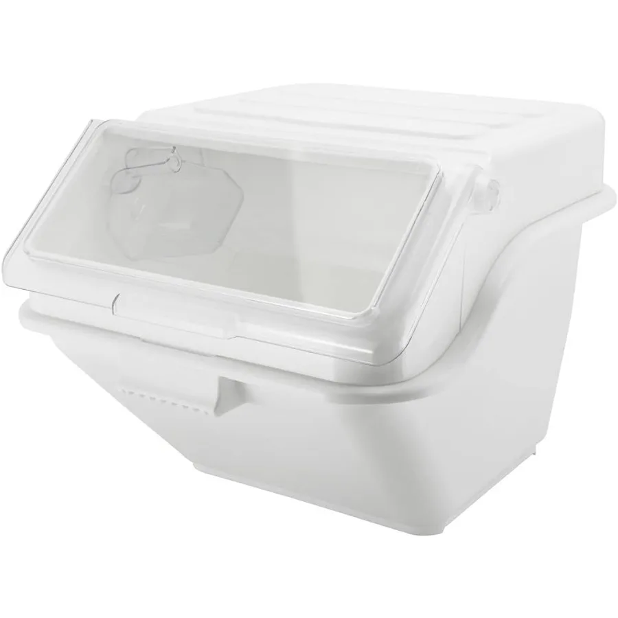 صندوق مكونات Met Lux سعة 13 جالونًا 1 مع صندوق تخزين الطعام بغطاء - مع مغرفة قياس قابلة للتكديس، صندوق دقيق تجاري من البلاستيك الأبيض #2