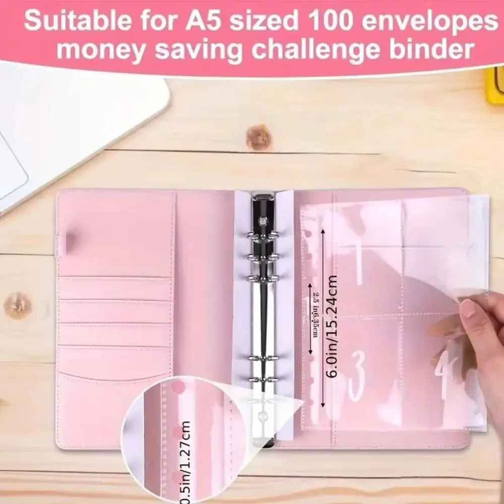 Cash Organizer 4 Pocket Money Challenge Envelopes A5 1~100 Numbers Cash Filler Envelopes Replacement Envelopes