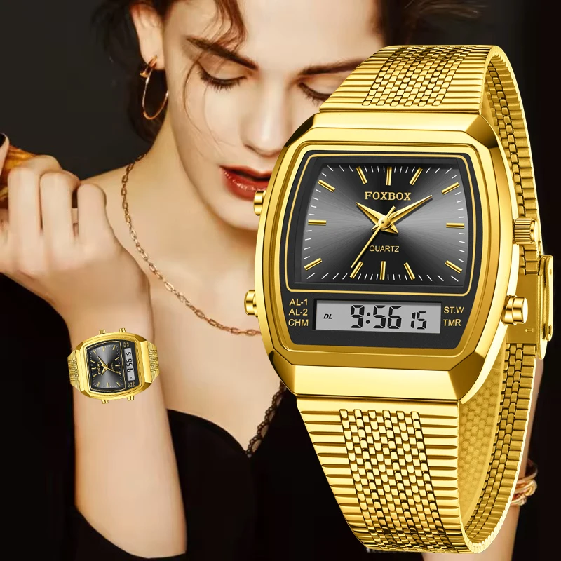 

LIGE 2025 New Ladies Waterproof Watch Fashion Square Analog Digital Watches For Women Casual Sports Luminous Quartz Watch Femme