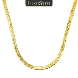LUXUSTEEL Solid Flat Snake Chain Necklace for Women Crushed Stainless Steel Golden Plated Choker Vintage Chic Jewelry Gifts