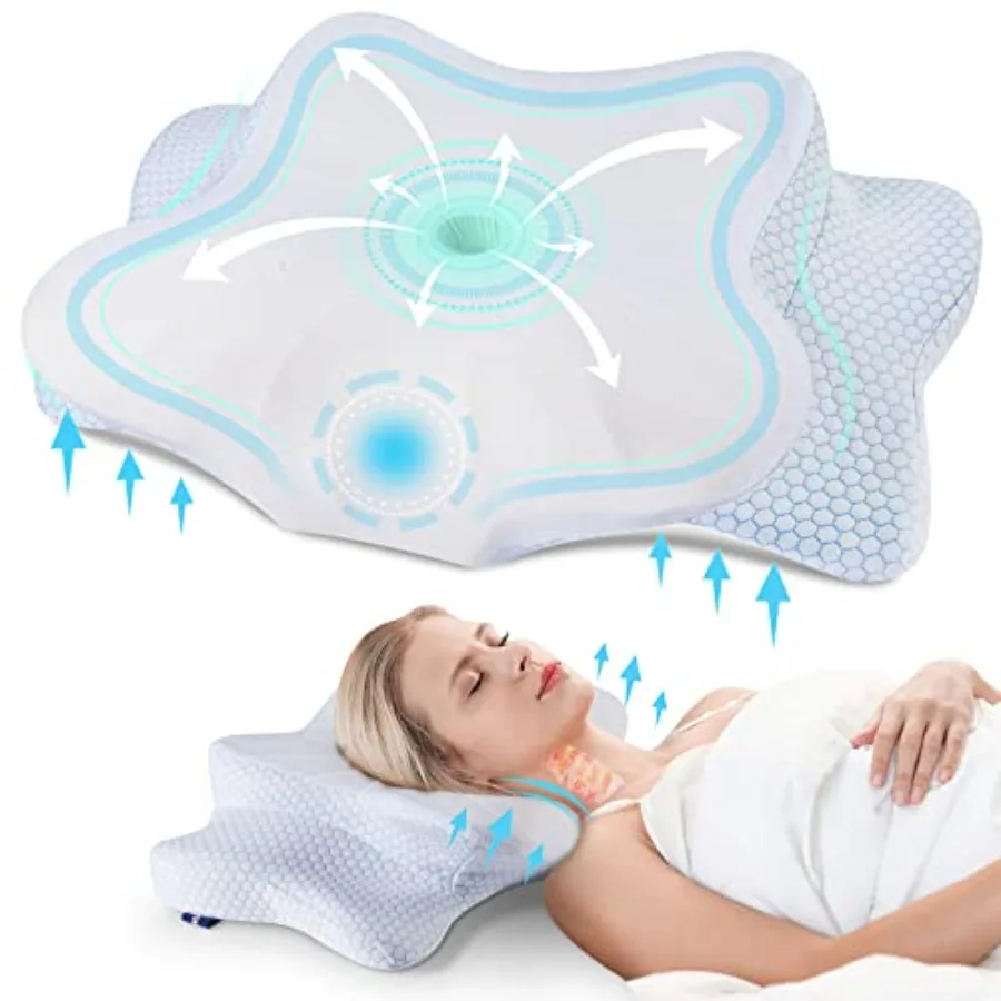 

Cervical Pillow for Neck and Shoulder Pain Relief Cooling Contour Memory Foam Pillow Dual-Height Ergonomic Neck Support Pillow